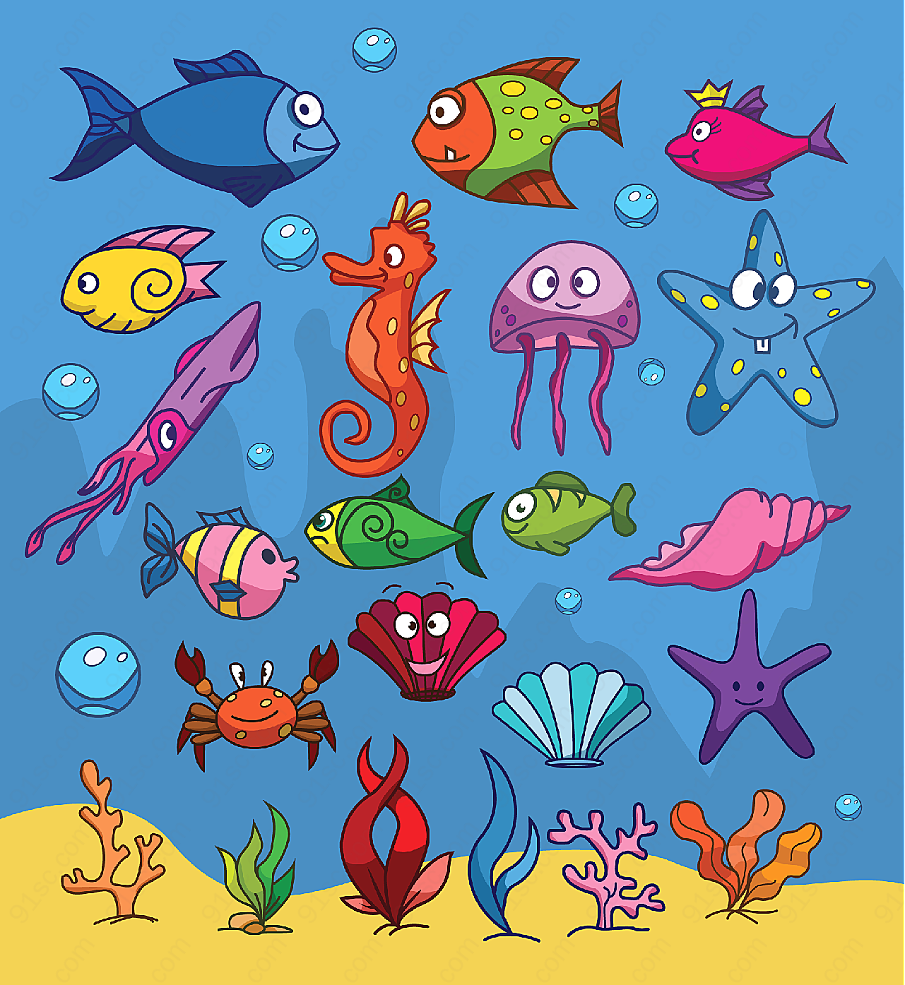 卡通海底生物矢量卡通动物
