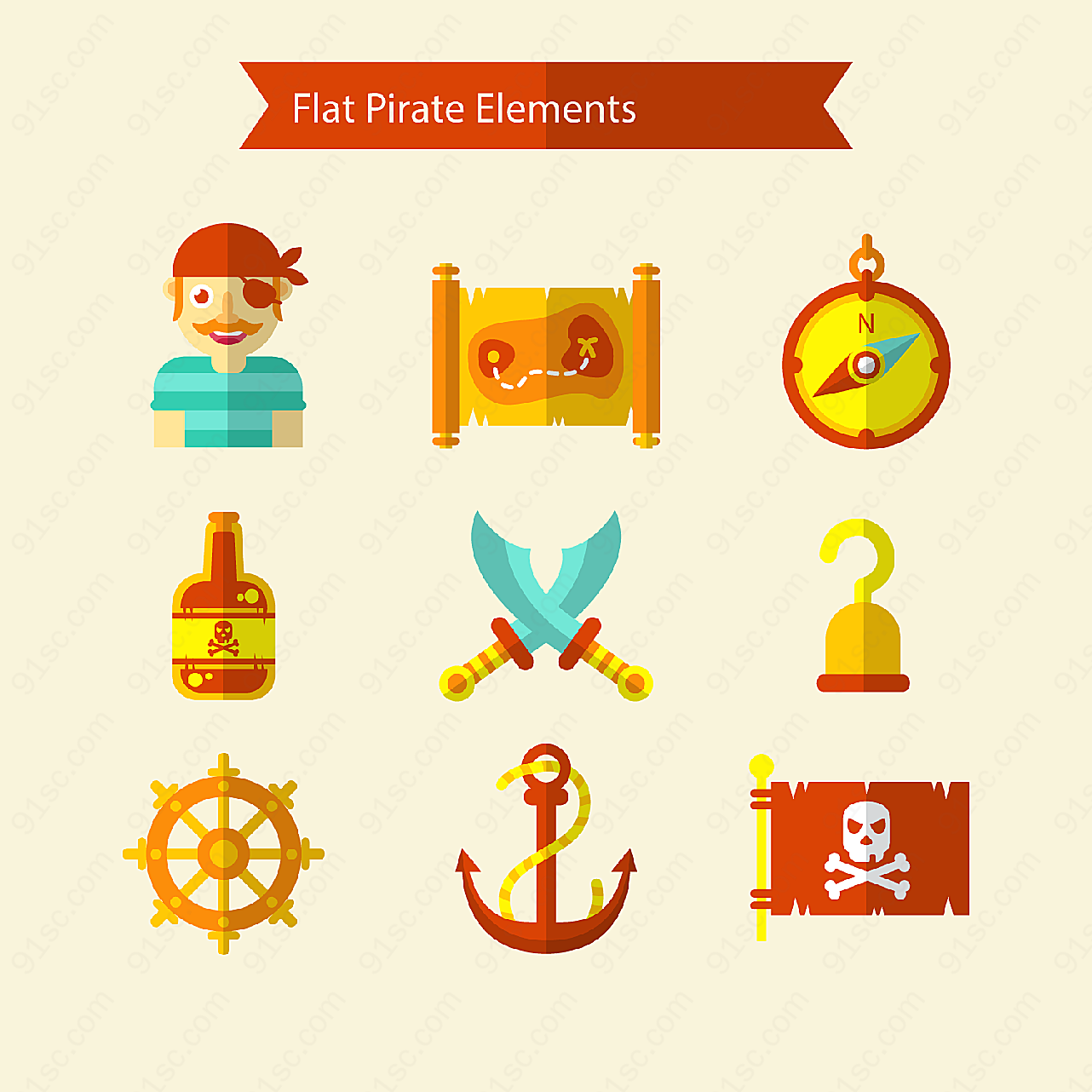 海盗元素图标矢量各式图标