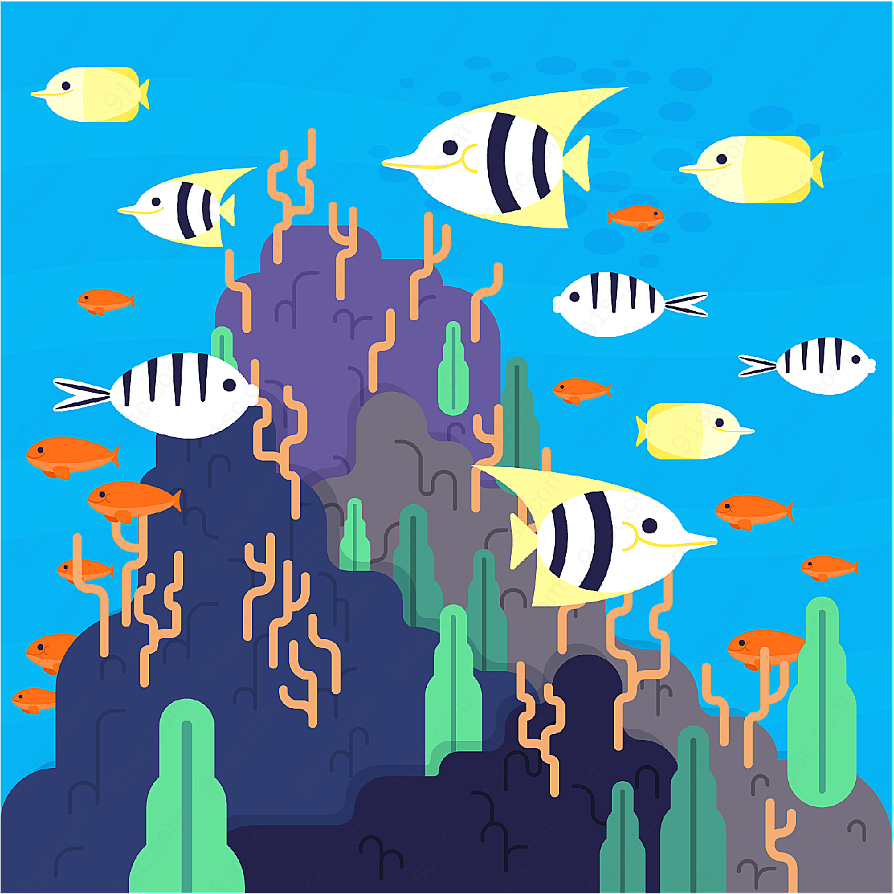 创意海底多样鱼类水中生物