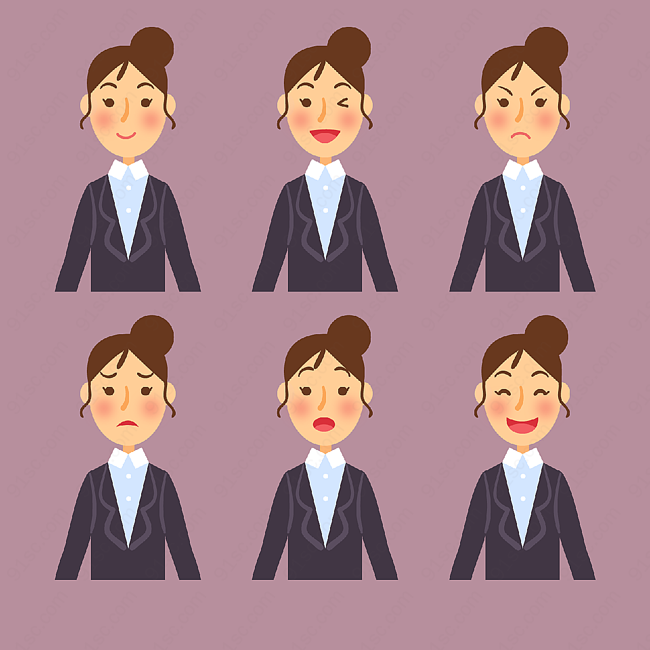 丸子头商务女子表情矢量职业人物