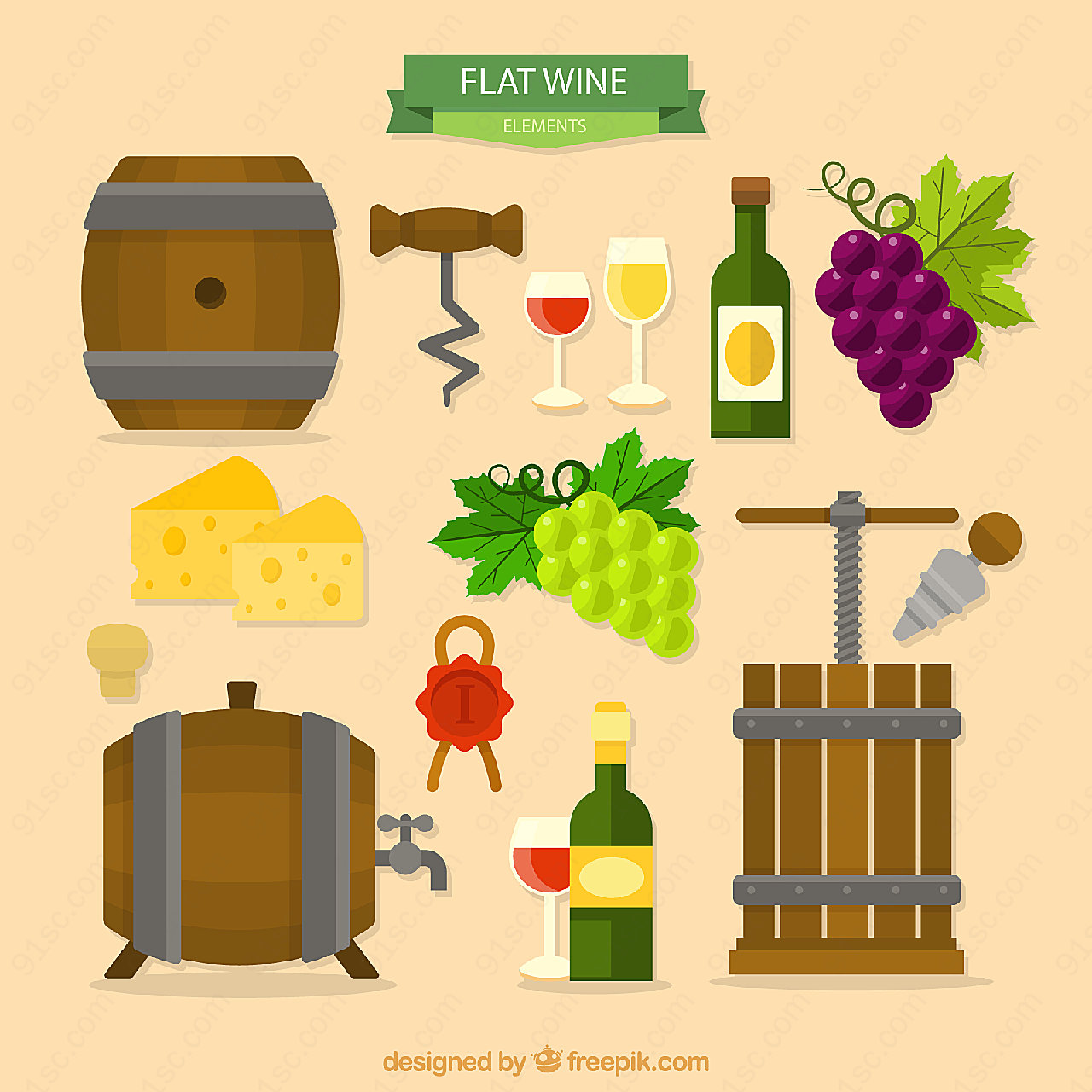 葡萄酒元素矢量矢量其它食品