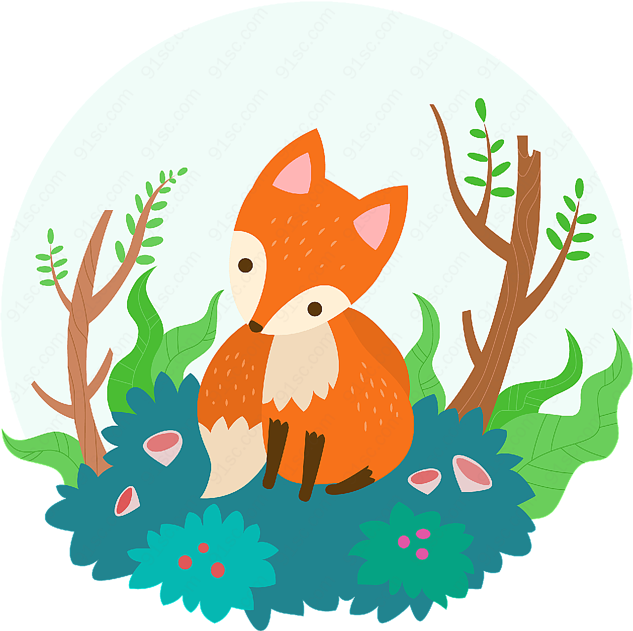 可爱森林狐狸矢量卡通动物