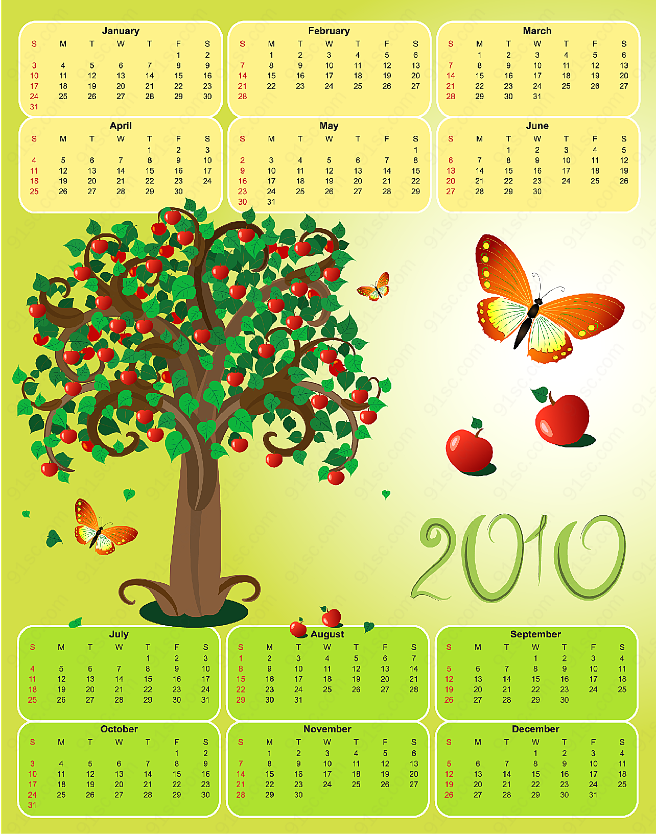 2010苹果树日历年历日历矢量