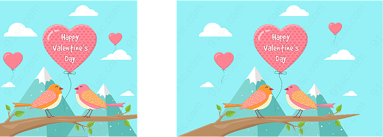 情人节情侣鸟和气球矢量情人节