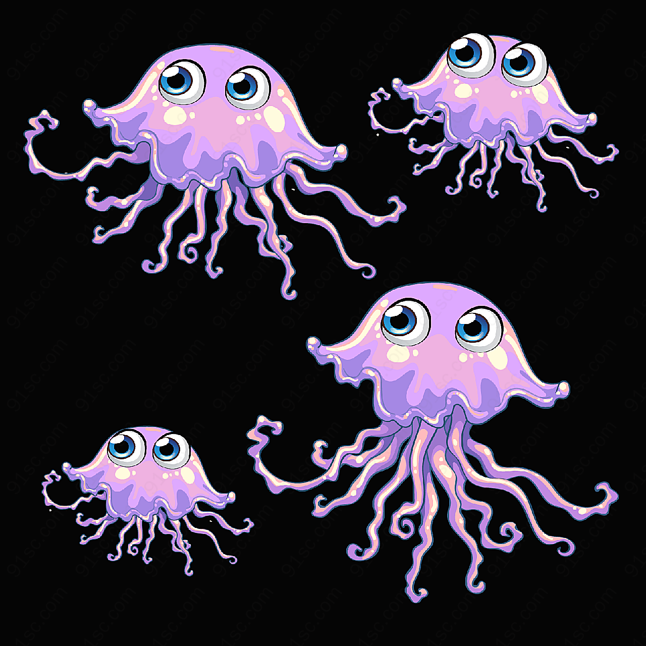 卡通大眼水母动物矢量卡通动物