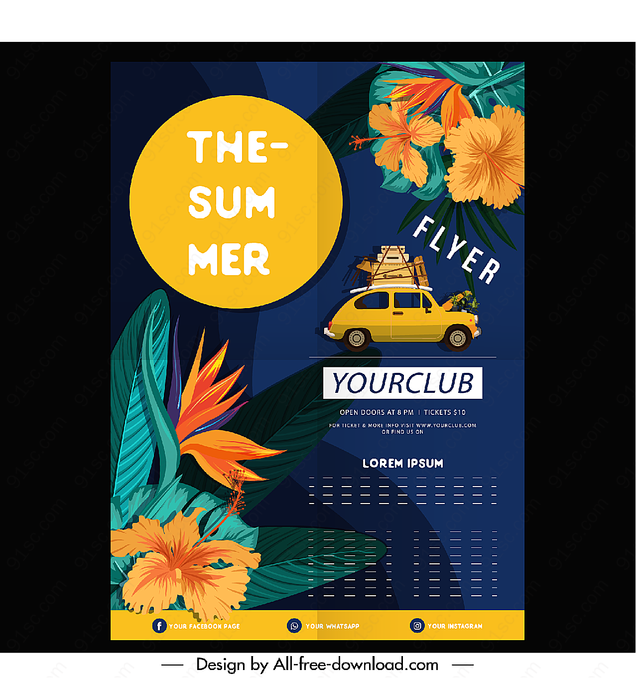 夏季花卉旅行传单平面广告