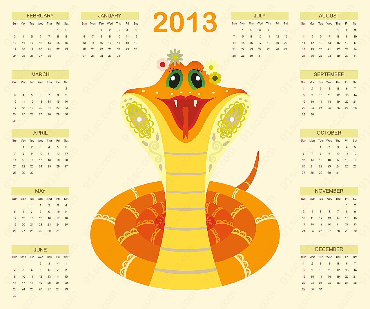 2013蛇年日历年历日历矢量