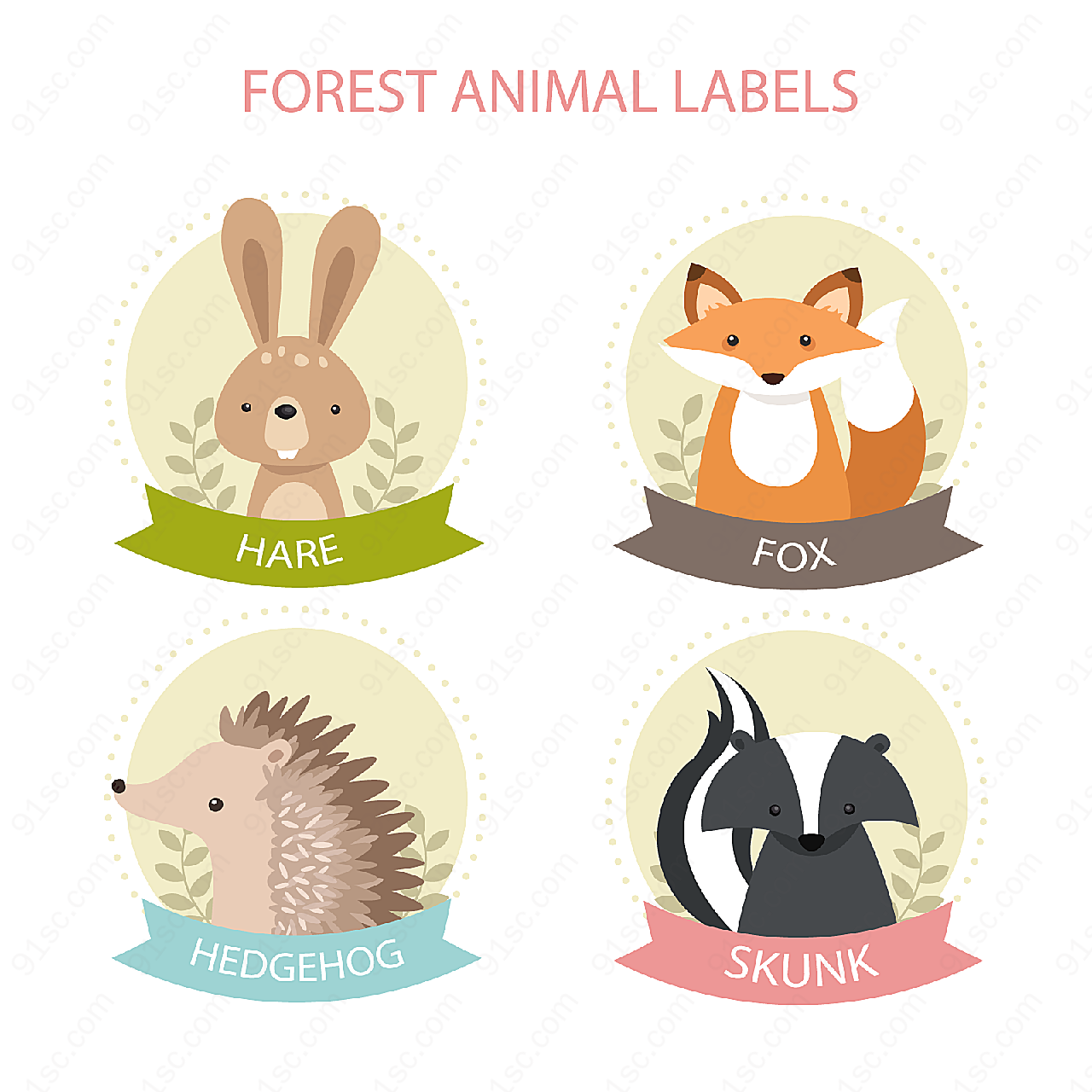 可爱动物标签label矢量