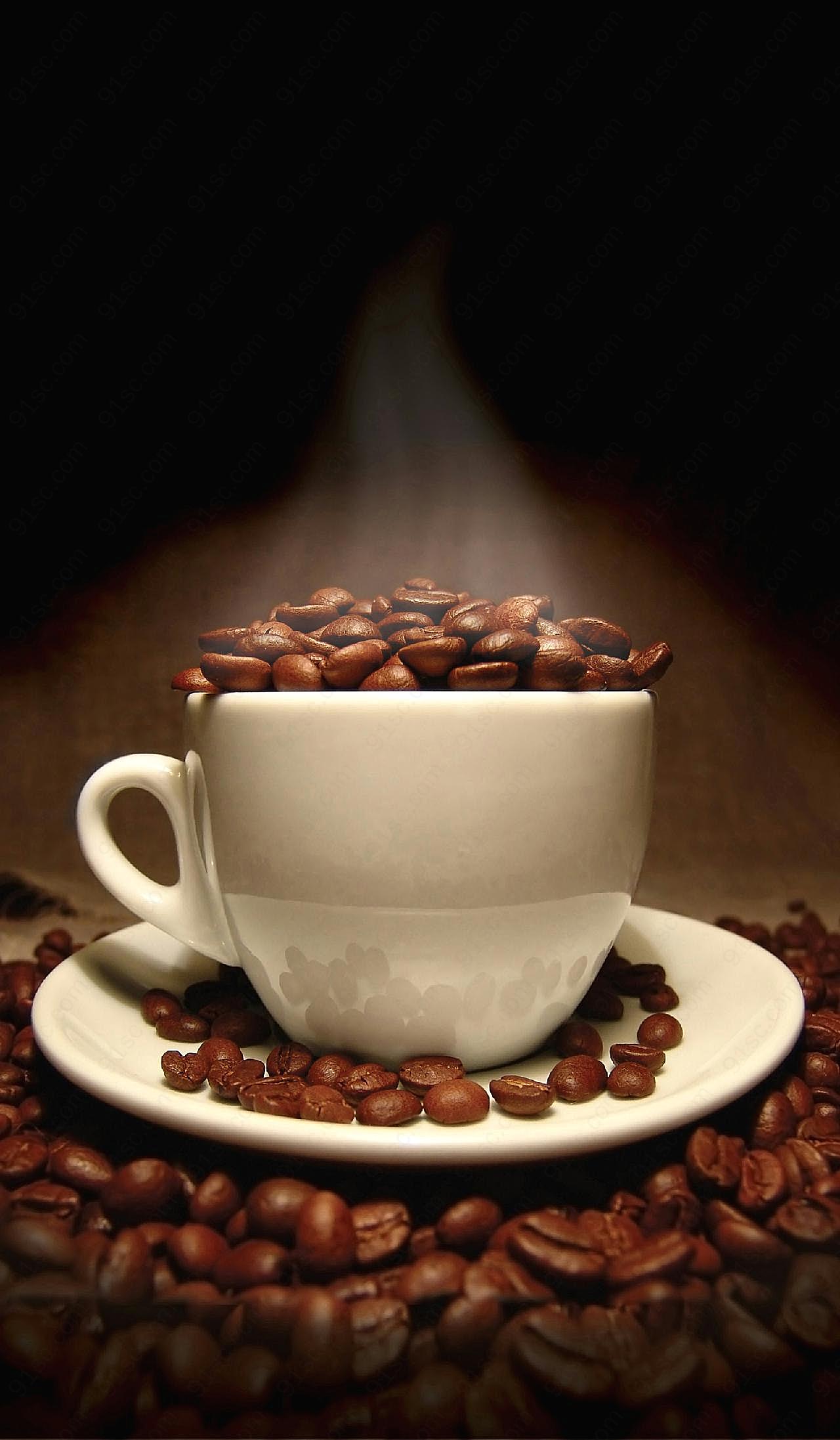 咖啡杯咖啡豆摄影餐饮