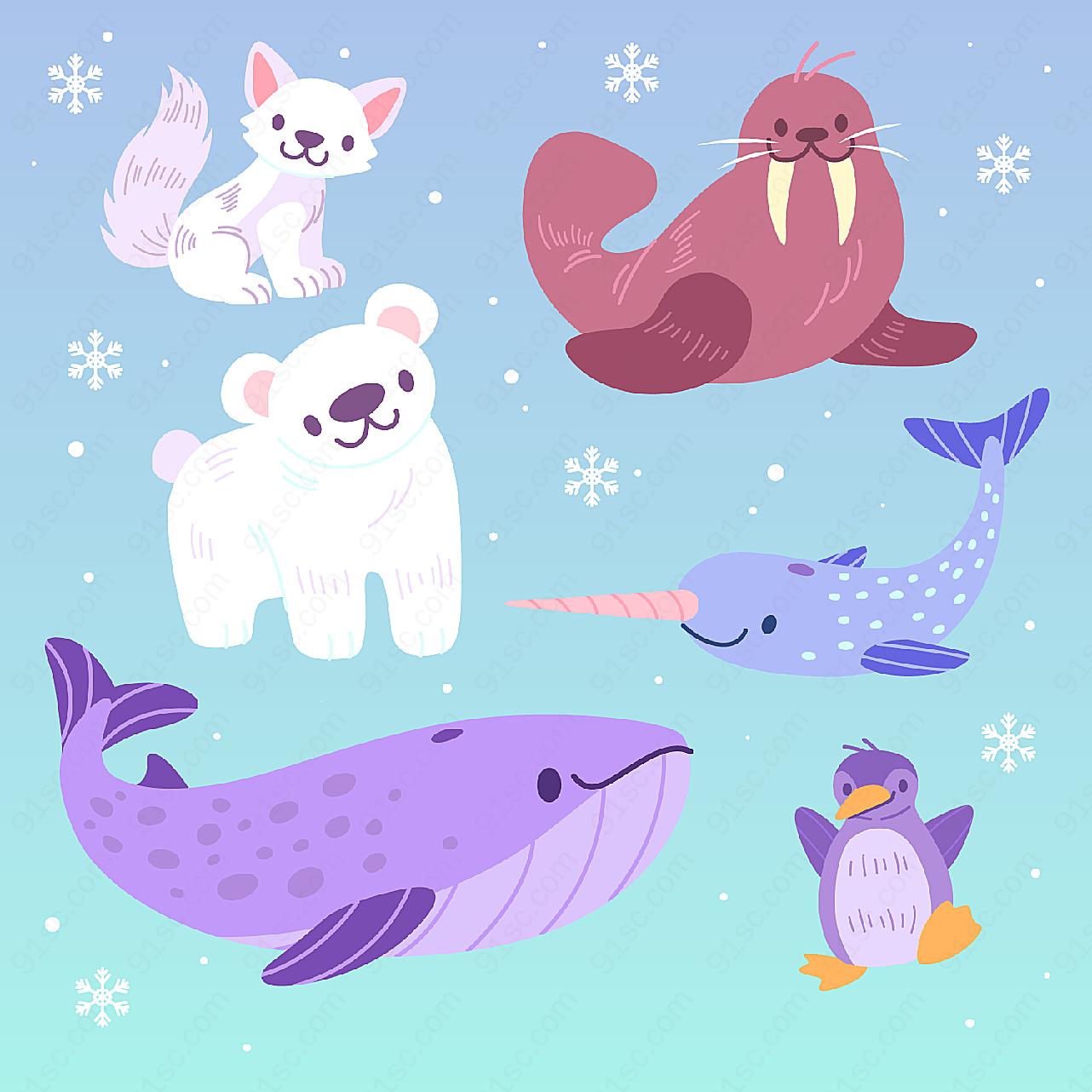 可爱南北极动物矢量卡通动物