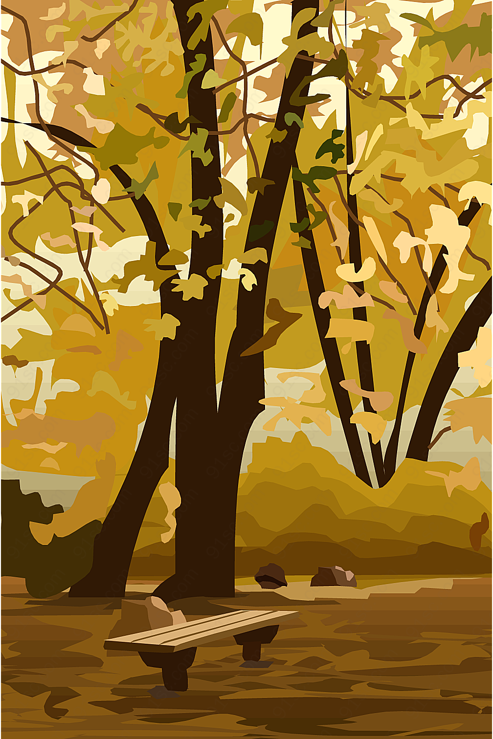 秋天的树矢量自然风景