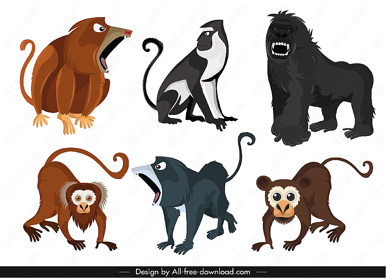 创意猴子设计矢量野生动物