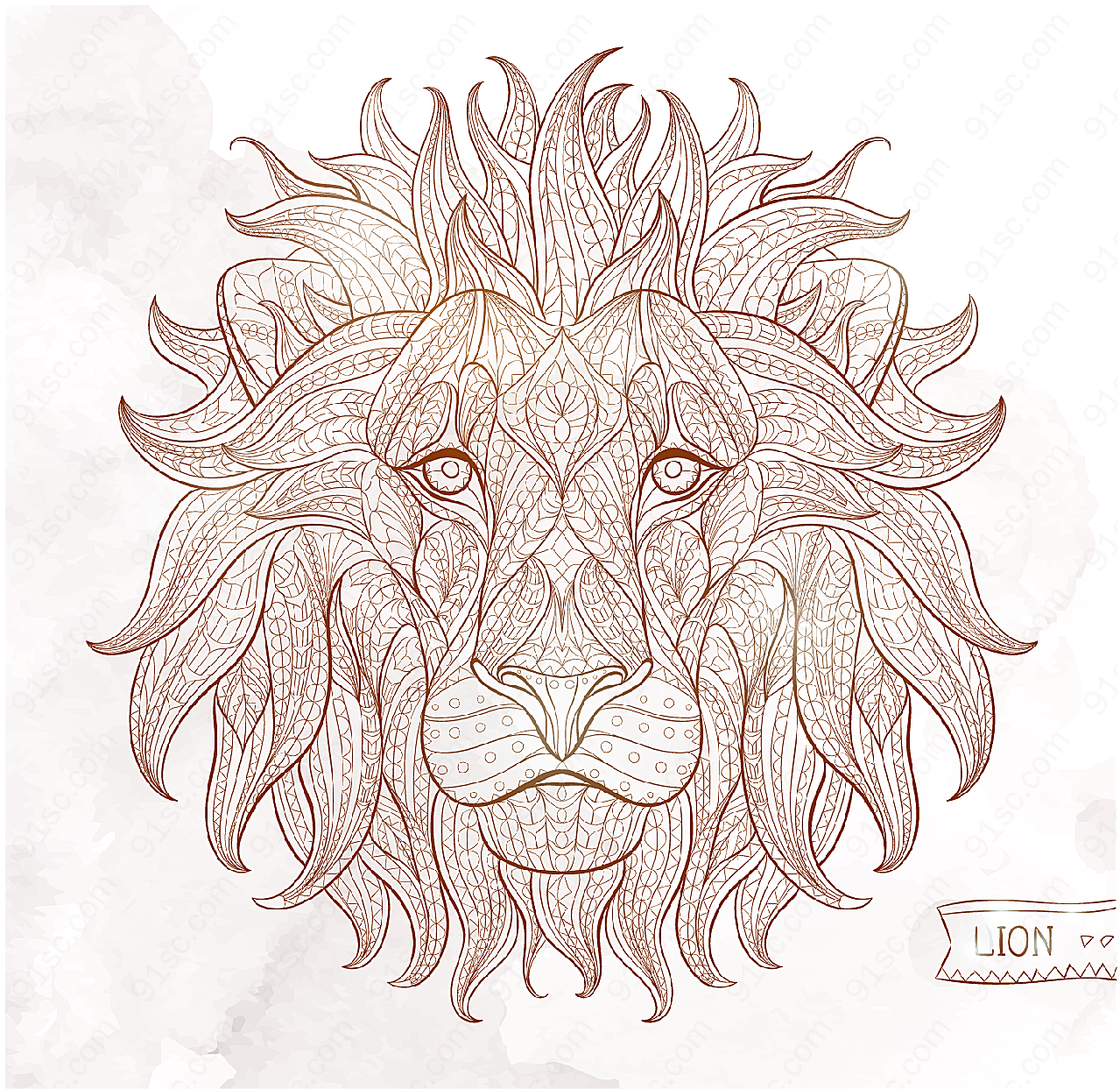 线条狮子花纹矢量图案