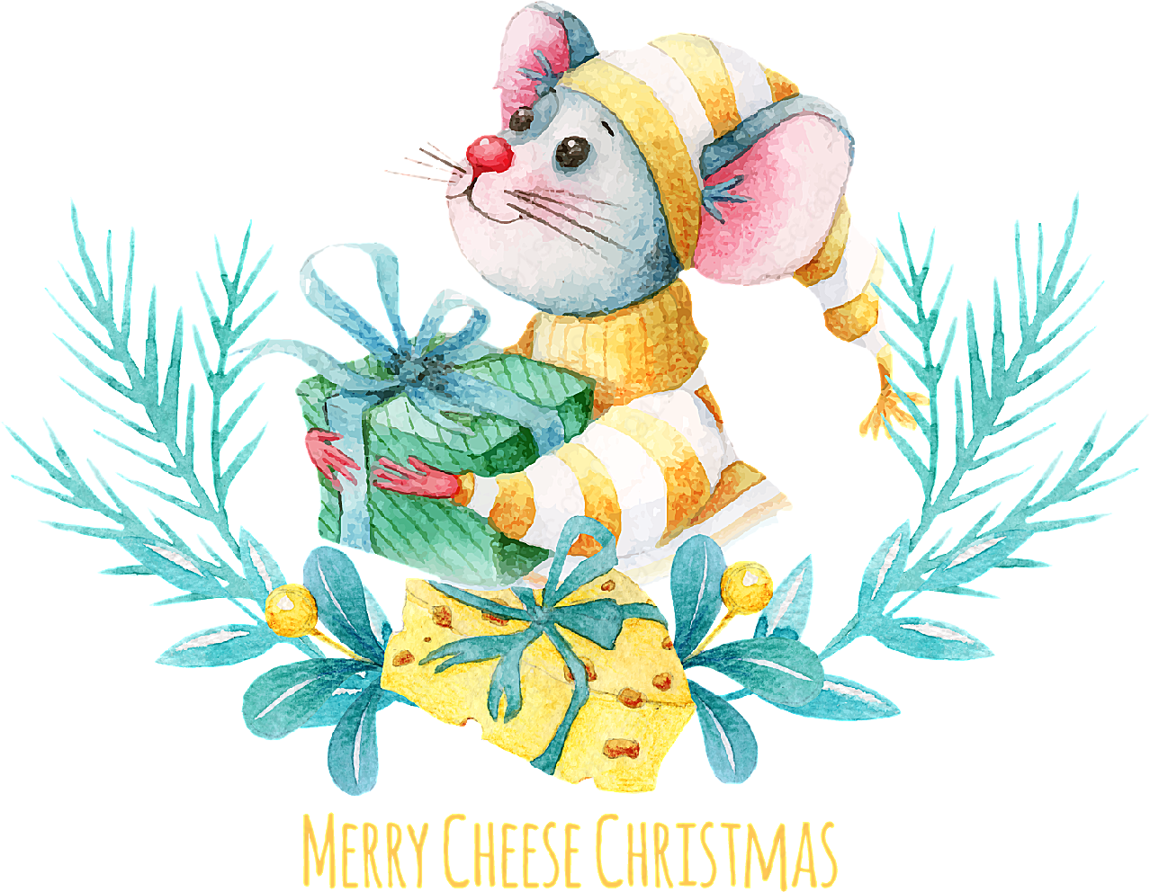圣诞节抱礼物的老鼠矢量圣诞节