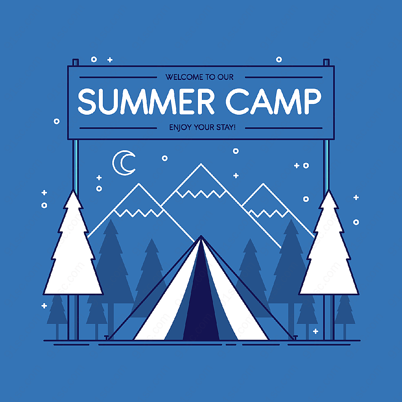 夏季野营帐篷招贴画平面广告