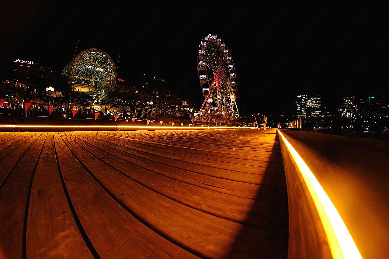 游乐场摩天轮夜景图片城市景观