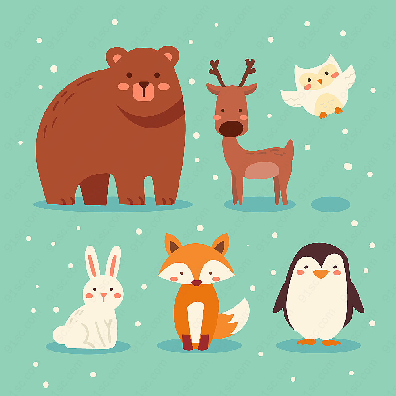 可爱雪中的动物动物动物矢量卡通动物