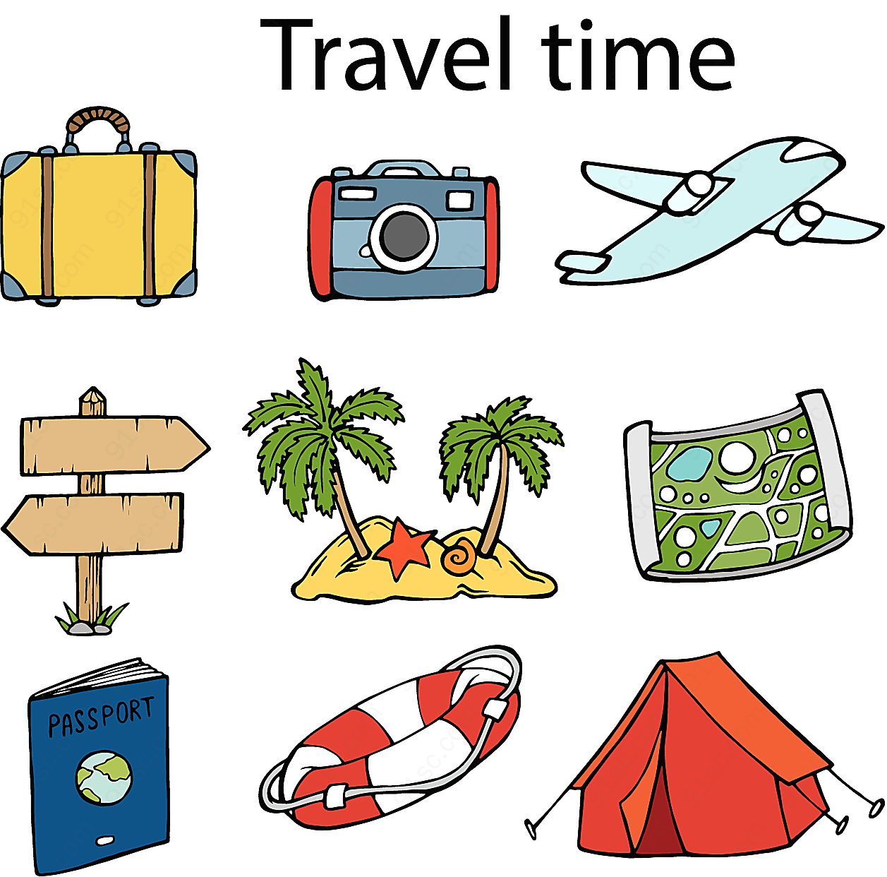 旅行时间元素矢量生活用品