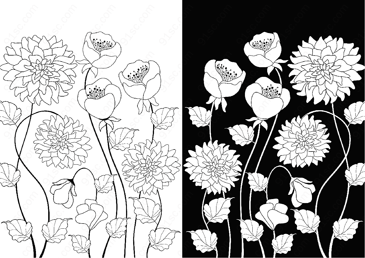 黑白花朵装饰矢量矢量图案