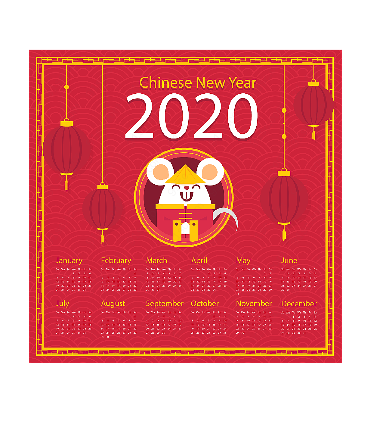2020老鼠年历年历日历矢量