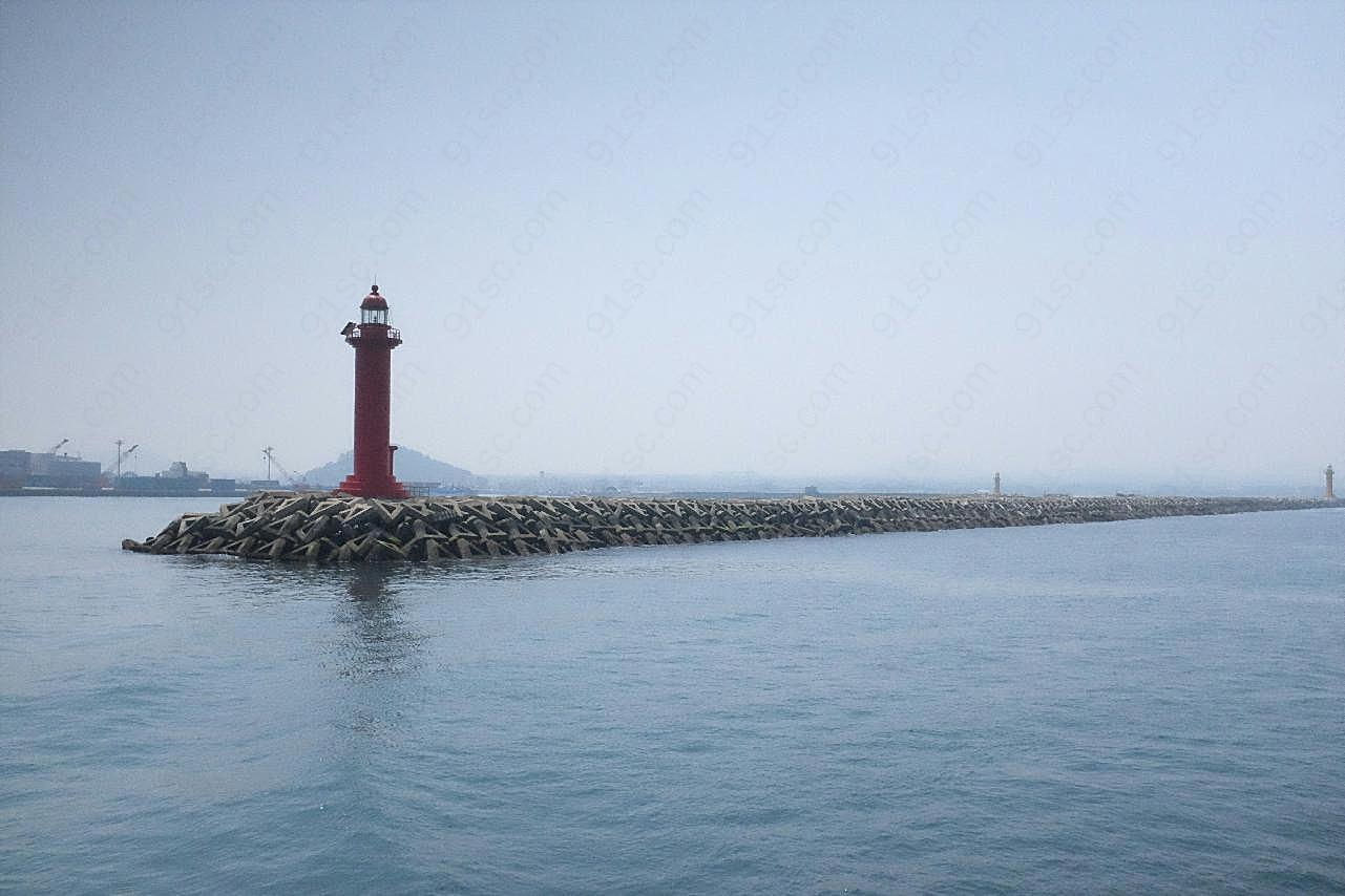 海岸码头灯塔景观图片自然风景