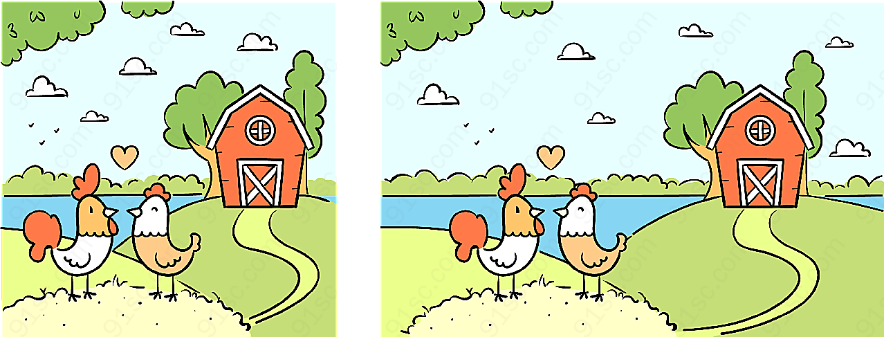 养鸡场情侣鸡动物矢量卡通动物