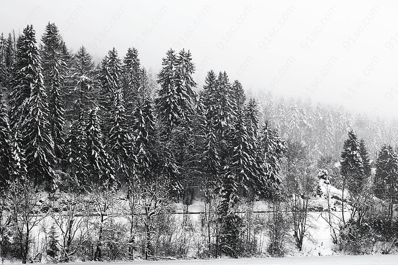 冬季雪山景观黑白图片风景