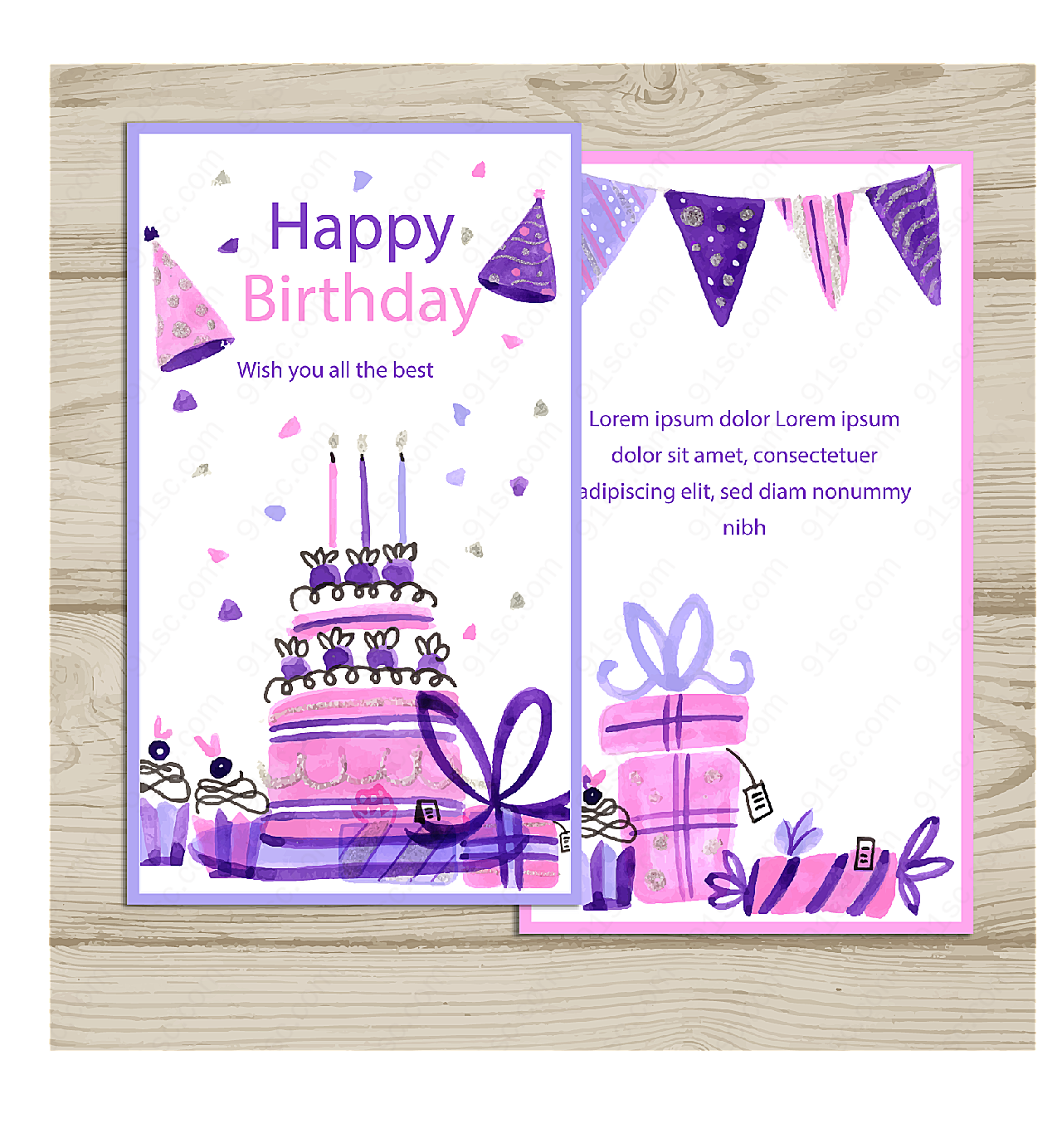 蛋糕和礼物生日卡片矢量生日