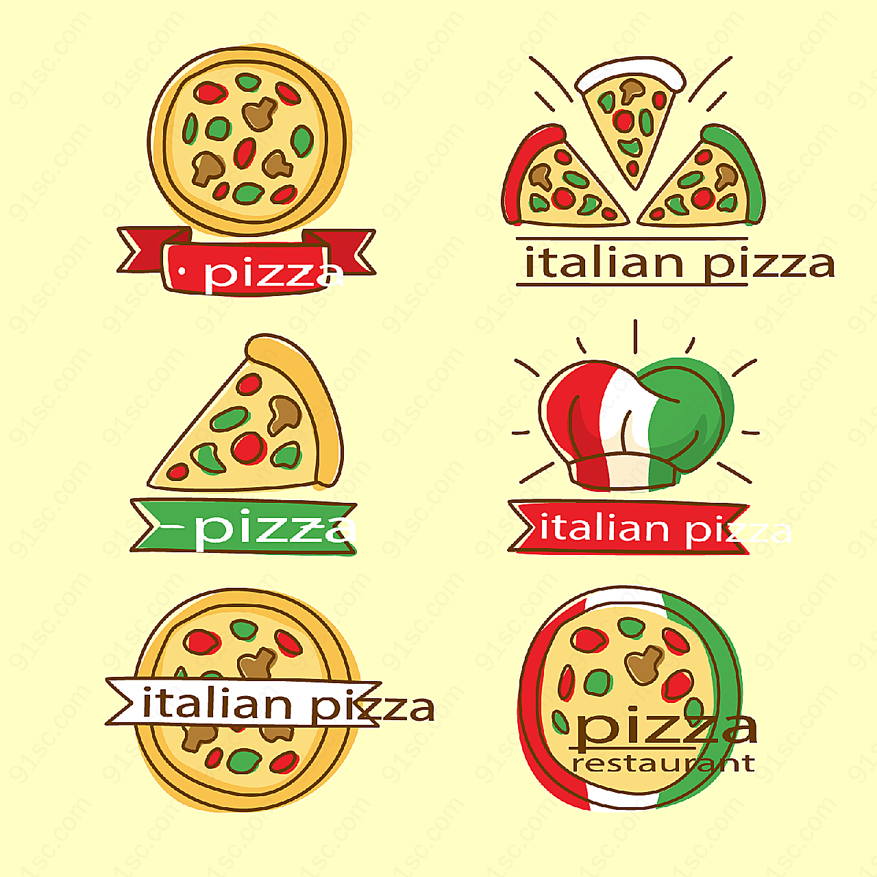意大利披萨标签label矢量