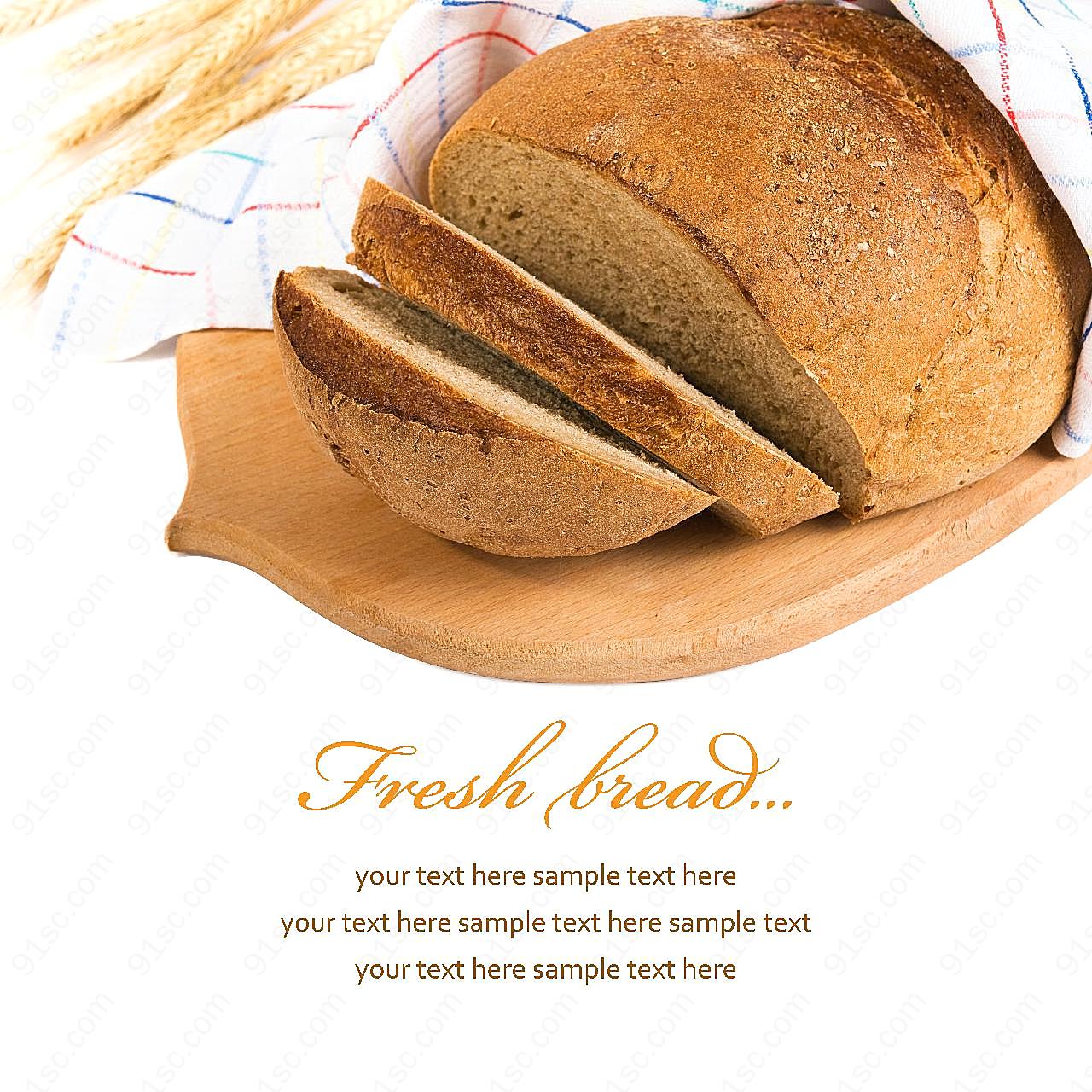砧板上的全麦面包图片美食