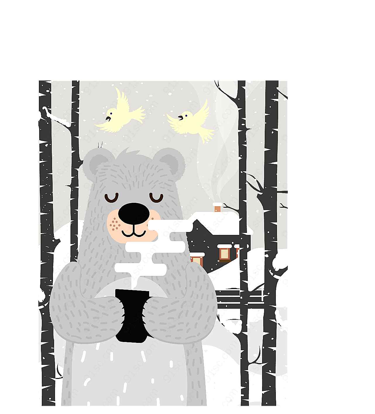 冬季喝热茶的熊矢量卡通动物