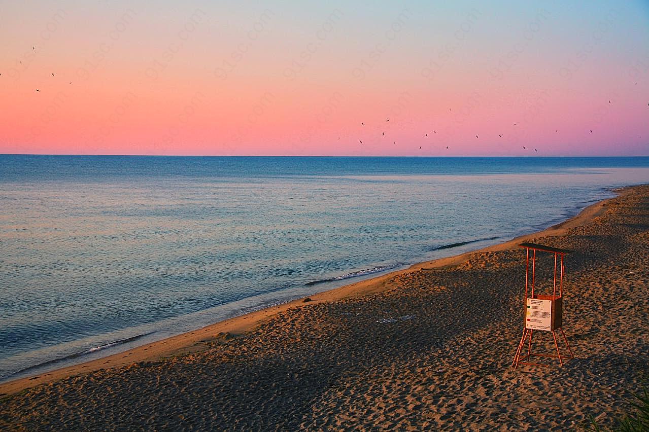 黄昏海滩唯美风景图片摄影高清