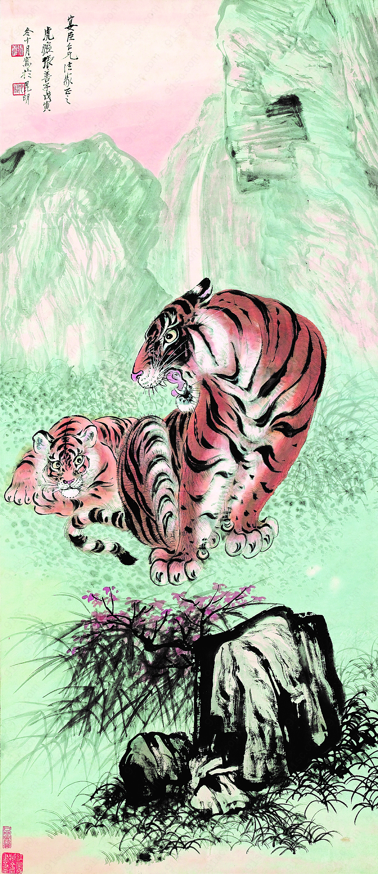 国画两只老虎图片下载绘画图片
