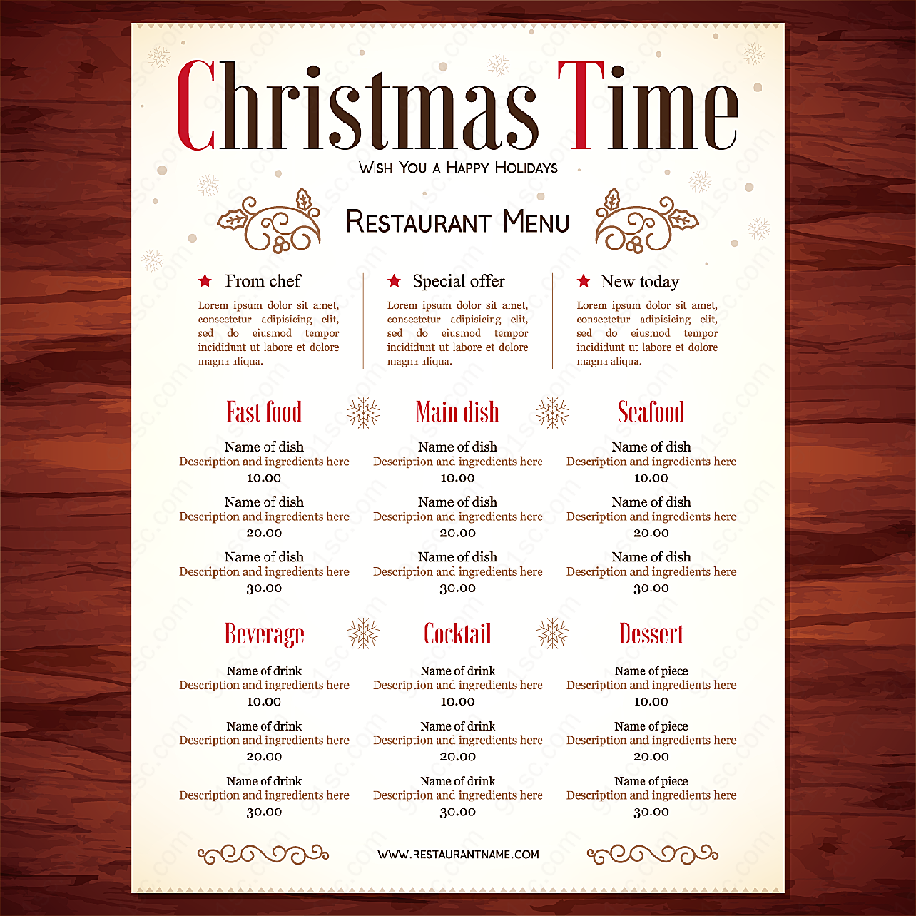 圣诞节餐厅菜单平面广告
