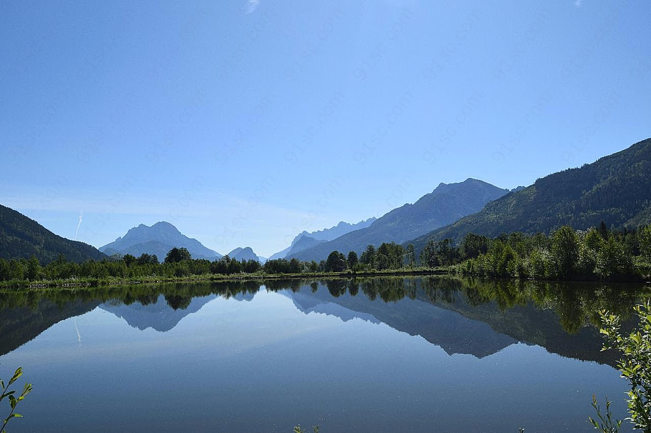 湖泊山峰景观图片摄影