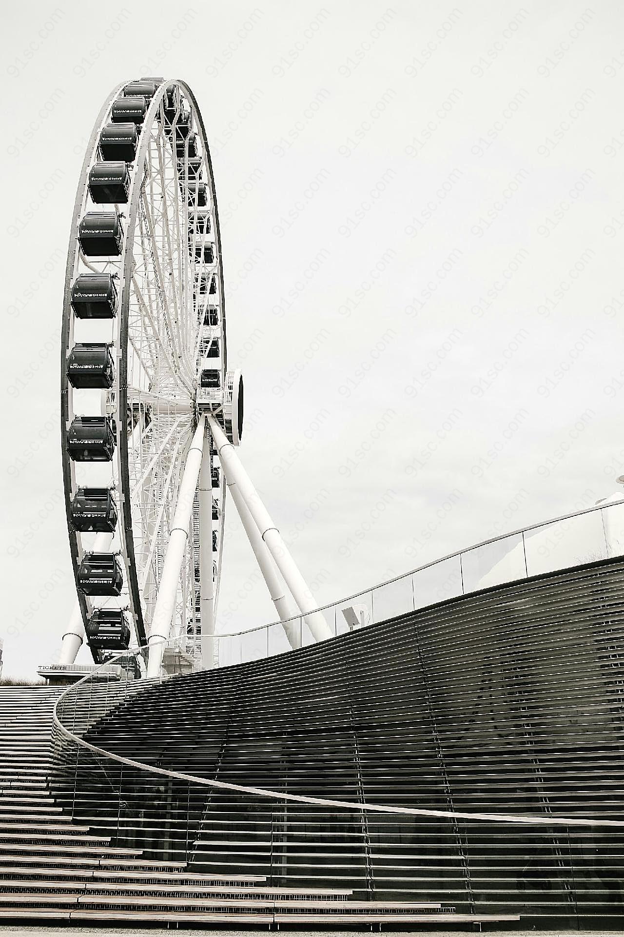 摩天轮黑白摄影图片现代建筑