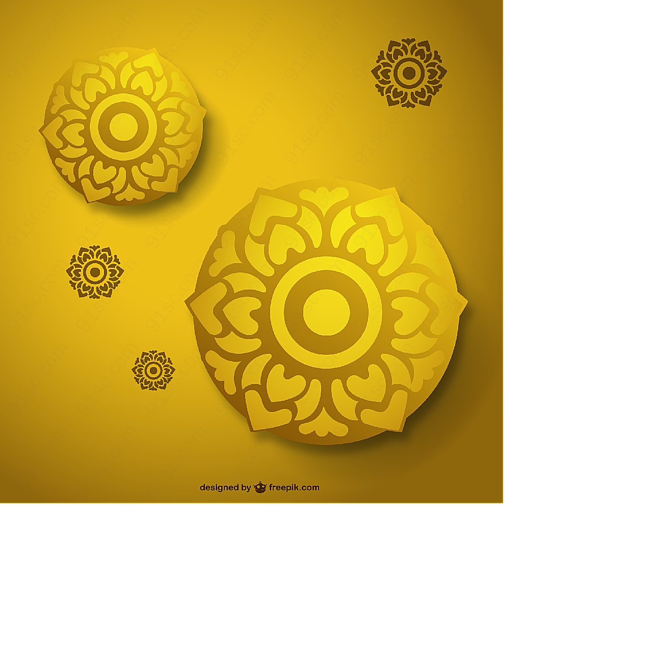金色花朵圆盘背景矢量背景