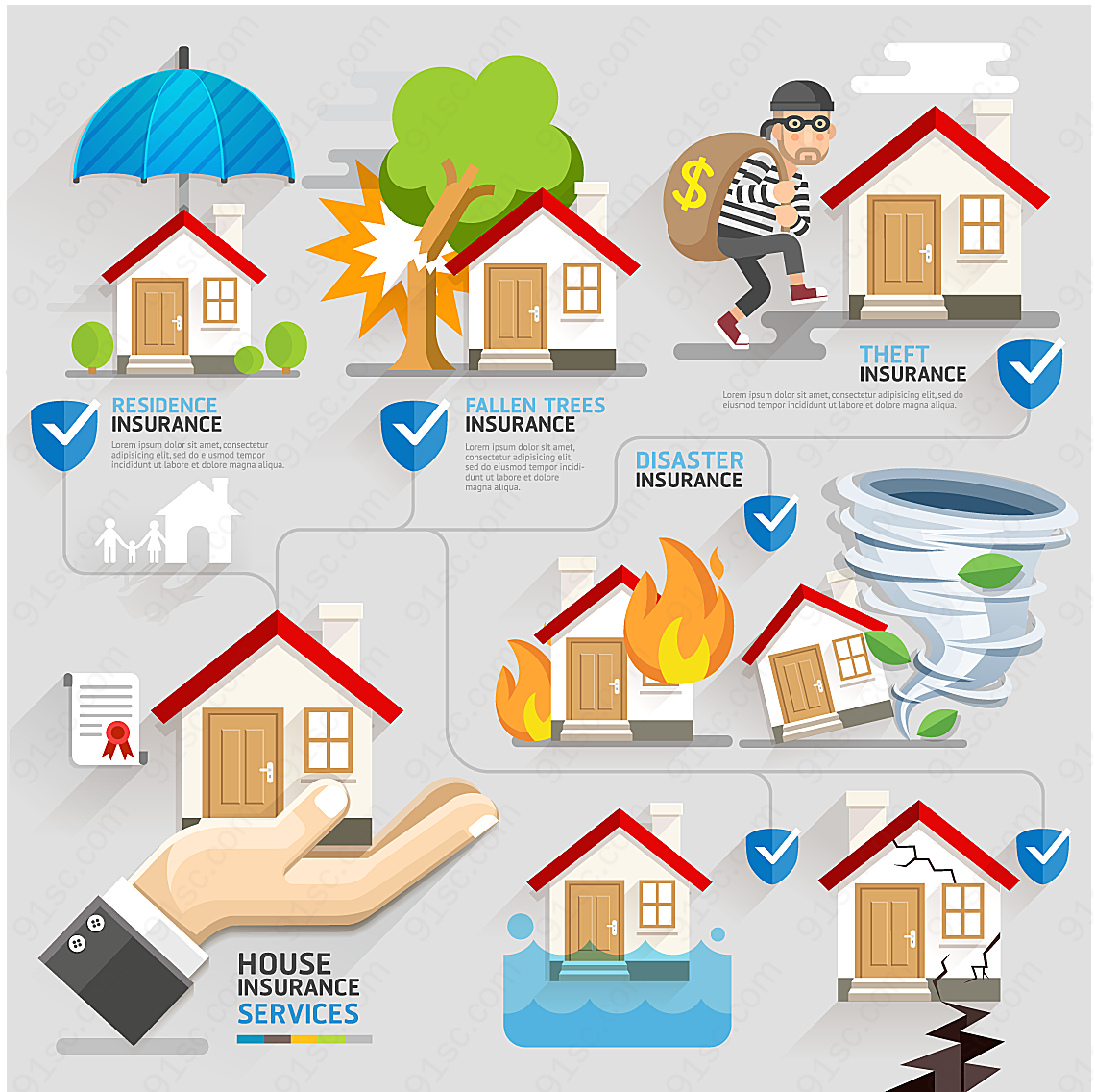 房屋保险信息图矢量商务金融