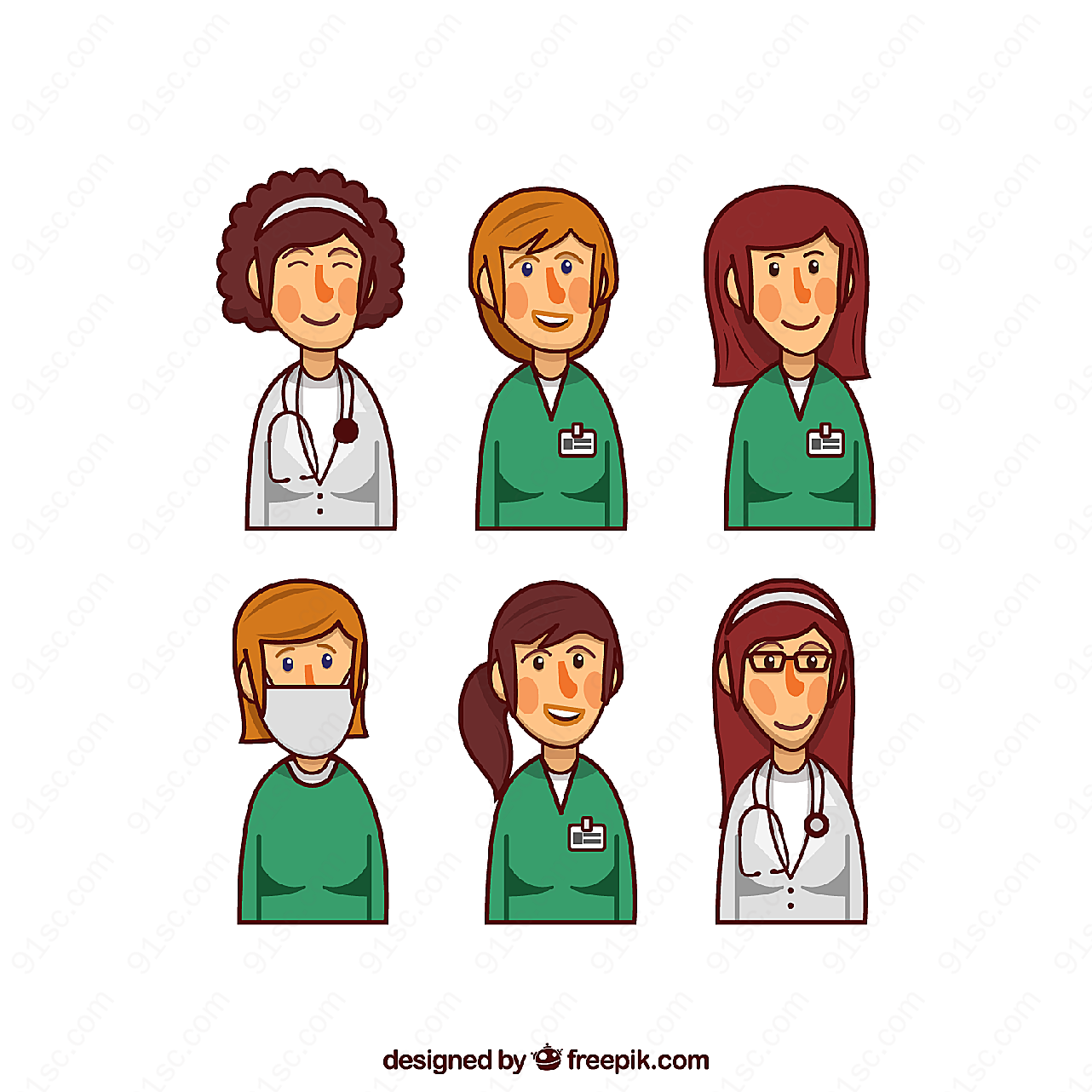 女医务人员半身像矢量职业人物