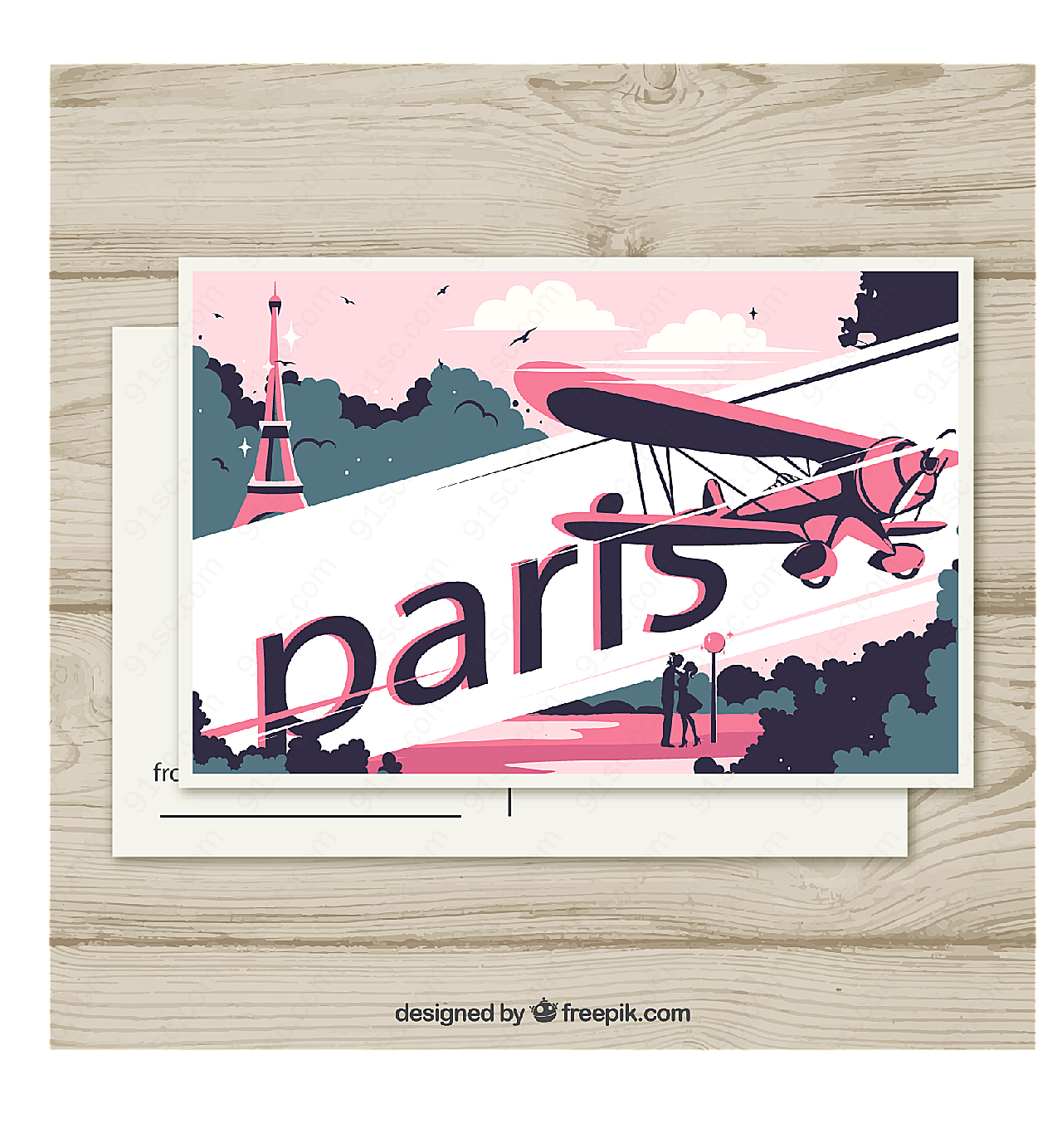巴黎风景明信片矢量名片卡片