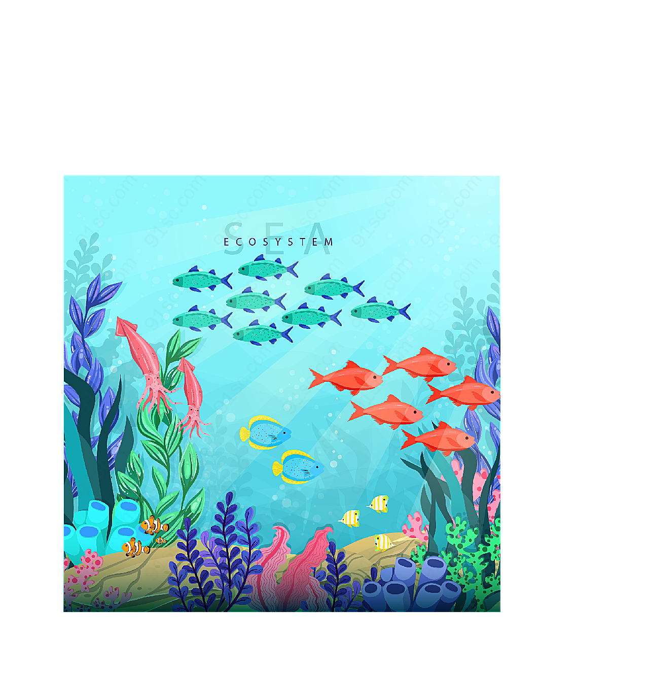 彩色海底鱼群风景矢量自然风景