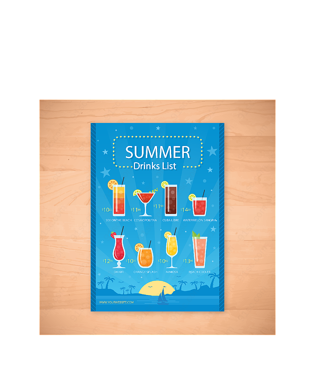 彩色夏日饮料单平面广告