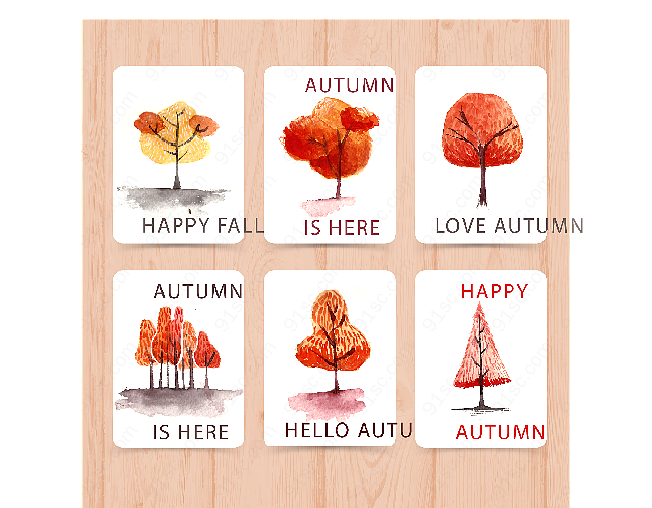 秋季树木卡片矢量名片卡片