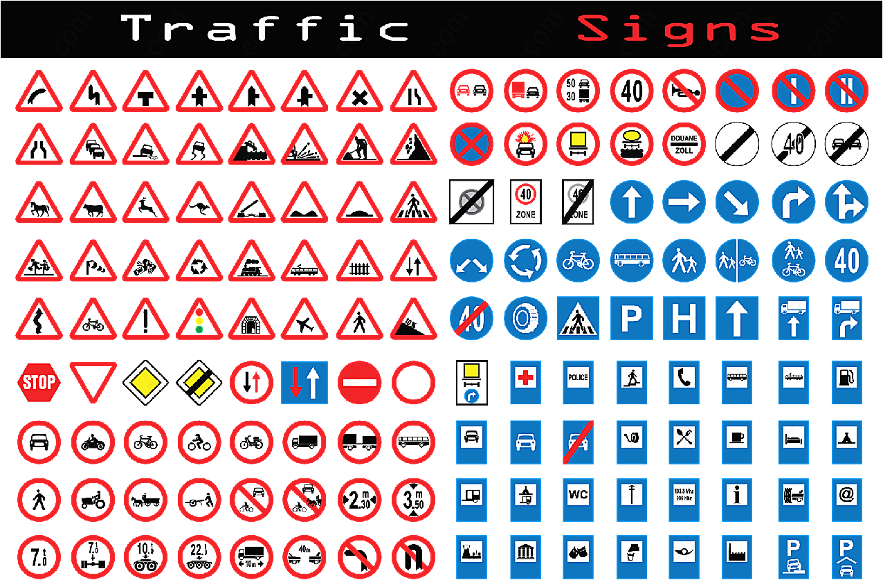 交通安全警示图标矢量各类标识