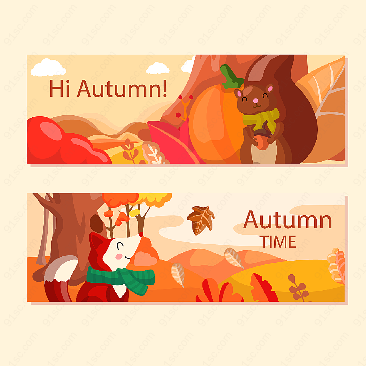 秋季动物banner平面广告