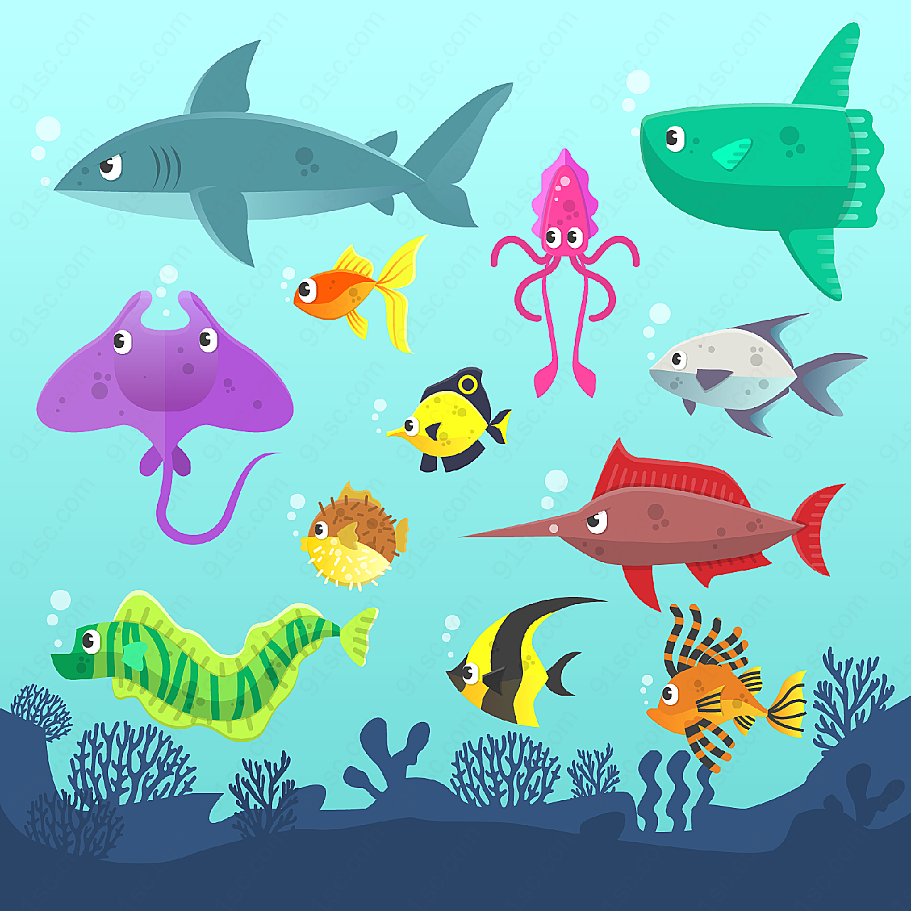 海洋动物矢量水中生物
