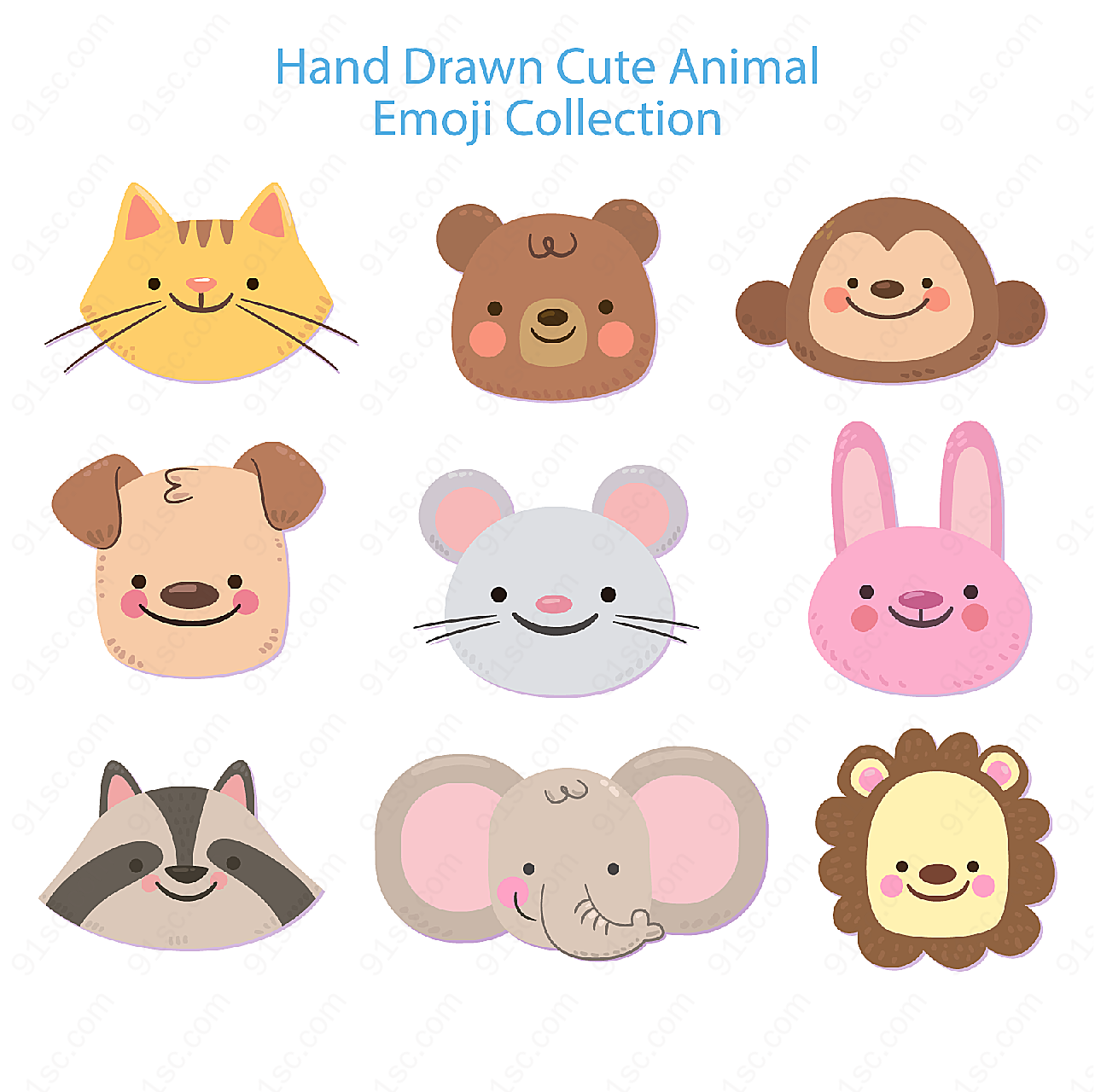可爱动物表情头像矢量卡通动物