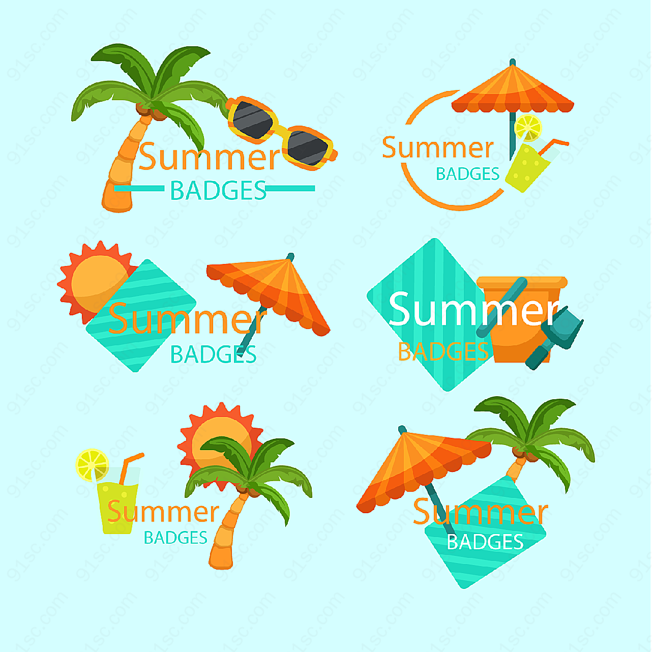 彩色夏季沙滩徽章矢量徽章图形