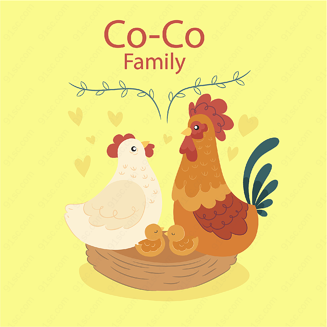 可爱鸡家庭矢量矢量卡通动物