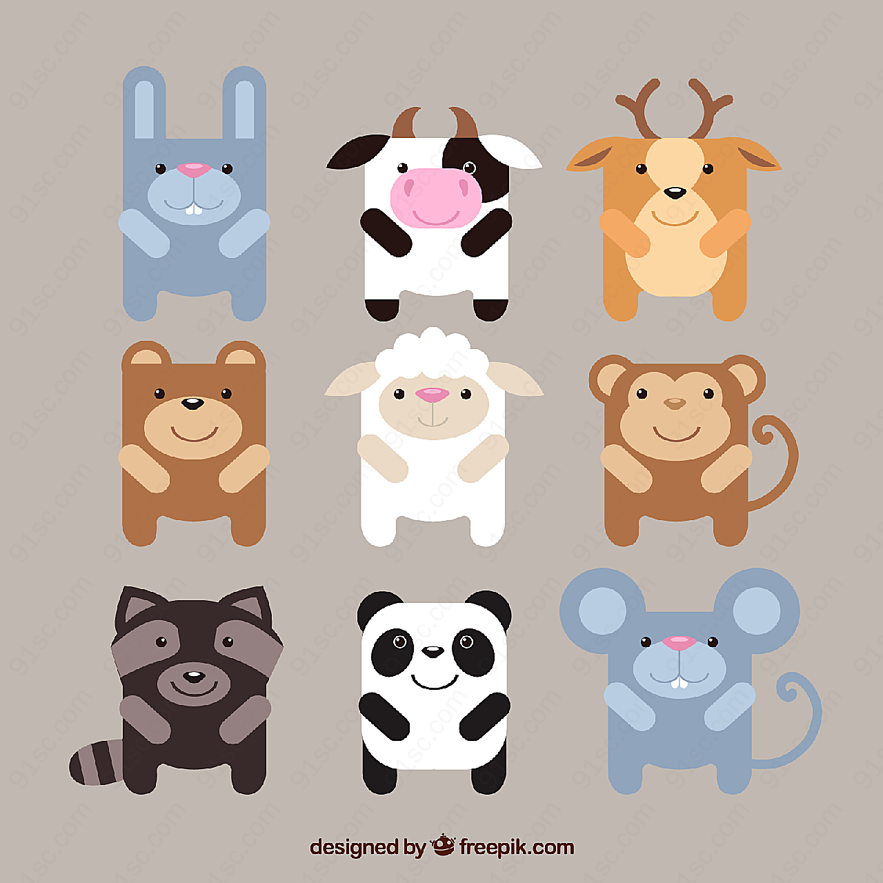 方形动物设计动物动物矢量卡通动物